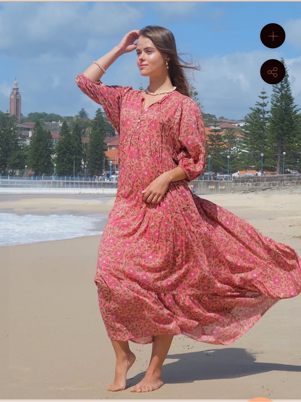 River Goddess Neera in Parijat Pink Floral Boho Maxi Dress in size S/M